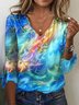 Damen Dreiviertelärmel T-Shirts T-Shirt Frühling/Herbst Verlaufsmuster Print Jersey V-Ausschnitt Täglich Ausgehen Retro Oberteile