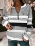 Damen Rundhals Gestreift Reißverschluss Lässig Frühling/Herbst Langarm Sweatshirt
