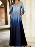 Damen Farbverlauf Langarm Frühling/Herbst Taschennähen Kleid Rundhals Täglich Lässig Maxikleid T-Shirt-Kleid H-Linie Kleid