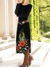 Damen Langarm Frühling/Herbst Geblümt Kleid Rundhals Täglich Ausgehen Lässig Midi A-Linien T-Shirt-Kleid