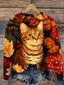 Damen Winter Katze Lässig Langarm Rundhals Strickpullover