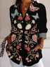 Damen Ethnisch Langarm Bluse Frühling/Herbst Hemdkragen Täglich Retro Oberteile