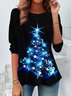 Damen Langarm T-Shirts T-Shirt Frühling/Herbst Weihnachten Print Jersey Rundhals Täglich Ausgehen Lässig Oberteile