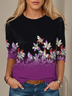 Damen Langarm T-Shirts T-Shirt Frühling/Herbst Geblümt Jersey Rundhals Täglich Ausgehen Lässig Oberteile