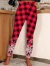 Damen Lässig Kariert Jersey Alle Jahreszeiten Lang Leggings