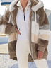 Damen Frühling/Herbst Oberbekleidung Lässig Fluff/Granular-Fleece-Stoff Farbblock Langarm Kapuze Jacke