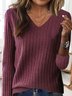 Damen Frühling/Herbst Unifarben Lässig Langarm V-Ausschnitt Garn/Wollgarn Pullover