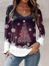 Damen Langarm T-Shirts T-Shirt Frühling/Herbst Weihnachten Jersey V-Ausschnitt Urlaub Ausgehen Lässig Oberteile