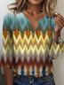 Damen Dreiviertelärmel T-Shirts T-Shirt Frühling/Herbst Geometrisch Jersey V-Ausschnitt Täglich Ausgehen Lässig Oberteile