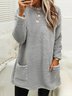 Damen Langarm Frühling/Herbst Unifarben Fluff/Granular-Fleece-Stoff Kleid Rundhals Täglich Ausgehen Lässig Midi H-Linie