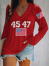 Damen Langarm T-Shirts T-Shirt Frühling/Herbst Textbriefe V-Ausschnitt Lässig Oberteile