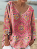 Damen Langarm T-Shirts T-Shirt Frühling/Herbst Ethnisch Geometrie Jersey V-Ausschnitt Täglich Ausgehen Lässig Oberteile