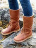 Schneestiefel Damen Retro Unifarben Herbst Winter Urlaub Leder Blockabsatz Kunstpelz Schnürung Chelsea Stiefelette