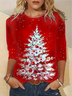 Damen Langarm T-Shirts T-Shirt Frühling/Herbst Weihnachtsbaum Print Jersey Rundhals Urlaub Ausgehen Lässig Oberteile