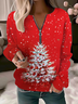 Damen Rundhals Weihnachtsbaum Lässig Frühling/Herbst Langarm Sweatshirt