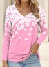 Damen Langarm T-Shirts T-Shirt Frühling/Herbst Geblümt Print Jersey V-Ausschnitt Täglich Ausgehen Lässig Oberteile