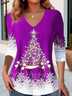 Damen Langarm Bluse Frühling/Herbst Weihnachten Warmbohren Jersey V-Ausschnitt Täglich Ausgehen Lässig Oberteile