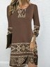 Damen Langarm Frühling/Herbst Ethnisch Jersey Kleid Rundhals Täglich Ausgehen Retro Mini H-Linie T-Shirt-Kleid