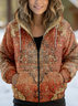 Damen Retro Winter 3d Drucken Kapuze Reißverschluss Gepolstert Parka