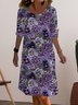 Damen Langarm Frühling/Herbst Geblümt Jersey Kleid Rundhals Täglich Ausgehen Lässig Mini H-Linie T-Shirt-Kleid