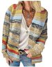 Pullover Damen Strickjacke Lässig Frühling/Herbst Multifarben Block Garn/Wollgarn Langarm Cardigan
