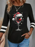 Damen Langarm T-Shirts T-Shirt Frühling/Herbst Weihnachten Wein Glas Jersey Rundhals Täglich Ausgehen Lässig Oberteile