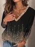 Damen Langarm T-Shirts T-Shirt Frühling/Herbst 3d Drucken Jersey V-Ausschnitt Täglich Ausgehen Lässig Oberteile