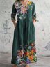 Damen Langarm Frühling/Herbst Geblümt Jersey Kleid V-Ausschnitt Täglich Ausgehen Lässig Maxikleid A-Linien T-Shirt-Kleid