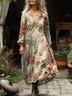 Damen Langarm Frühling/Herbst 3d Drucken Kleid V-Ausschnitt Täglich Ausgehen Retro Maxikleid T-Shirt-Kleid A-Linien-Kleid