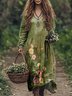 Damen Langarm Frühling/Herbst Geblümt Jersey Kleid V-Ausschnitt Täglich Ausgehen Lässig Maxikleid A-Linien T-Shirt-Kleid
