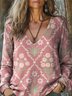 Damen Langarm T-Shirts T-Shirt Frühling/Herbst Pflanzen Jersey V-Ausschnitt Urlaub Ausgehen Lässig Oberteile