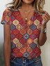 Damen Kurzarm T-Shirts T-Shirt Sommer Ethnisch Jersey V-Ausschnitt Urlaub Ausgehen Lässig Oberteile