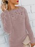 Damen Spitze Frühling/Herbst Unifarben Lässig Langarm V-Ausschnitt Garn/Wollgarn Pullover