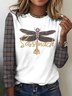 Damen Langarm T-Shirts T-Shirt Frühling/Herbst Kariert Baumwolle Rundhals Täglich Ausgehen Retro Oberteile