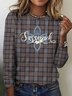 Damen Langarm T-Shirts T-Shirt Frühling/Herbst Kariert Baumwolle Rundhals Täglich Ausgehen Retro Oberteile