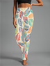 Damen Lässig Blätter Jersey Alle Jahreszeiten Lang Leggings