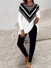 Damen Jersey Geometrisch Täglich Ausgehen Zwei Stücke Set Langarm Lässig Frühling/Herbst Bluse mit Hose Matching Set