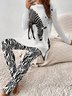 Damen Jersey Zebra Täglich Ausgehen Zwei Stücke Set Langarm Lässig Frühling/Herbst Bluse mit Hose Matching Set