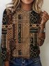 Damen Langarm T-Shirts T-Shirt Frühling/Herbst Ethnisch Jersey Rundhals Täglich Ausgehen Lässig Oberteile
