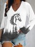 Damen Langarm T-Shirts T-Shirt Frühling/Herbst Tier Baumwolle V-Ausschnitt Täglich Ausgehen Retro Oberteile
