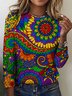 Damen Langarm T-Shirts T-Shirt Frühling/Herbst Kariert Baumwolle Rundhals Täglich Ausgehen Retro Oberteile