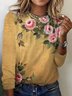 Damen Langarm T-Shirts T-Shirt Frühling/Herbst Geblümt Baumwolle Rundhals Täglich Ausgehen Lässig Oberteile