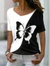 Damen Kurzarm T-Shirts T-Shirt Sommer Schmetterling V-Ausschnitt Lässig Oberteile