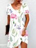 Damen Kurzarm Sommer Geblümt Kleid Rundhals Täglich Ausgehen Lässig Mini H-Linie Tunika
