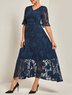 Damen Kurzarm Sommer Geblümt Kleid V-Ausschnitt Bell-Ärmel  Elegant Hochzeit Gast Blau Fließend Maxikleid