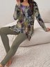 Damen Geblümt Täglich Ausgehen Zwei Stücke Set Langarm Lässig Frühling/Herbst Bluse mit Hose Matching Set