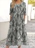 Damen Geblümt Dreiviertelärmel Frühling/Herbst Kleid Rundhals Täglich Lässig Maxikleid Passen & Flare Kleid A-Linien-Kleid