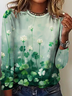 Damen Langarm T-Shirts T-Shirt Frühling/Herbst vierblättriges Kleeblatt Rundhals Lässig Oberteile