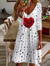 Damen Langarm Sommer Polka Dots Print Kleid V-Ausschnitt Täglich Ausgehen Lässig Midi Tunika A-Linien-Kleid