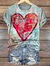 Damen Kurzarm T-Shirts T-Shirt Sommer Herz/Herz Print Rundhals Lässig T-Shirt mit Grafik Oberteile